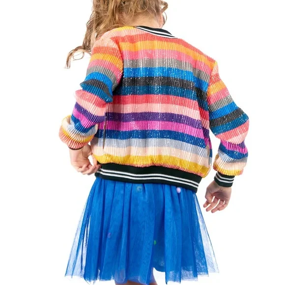 Hannah Banana Multicolor Striped Sequin Bomber Jacket Size 6X - Picture 2 of 6
